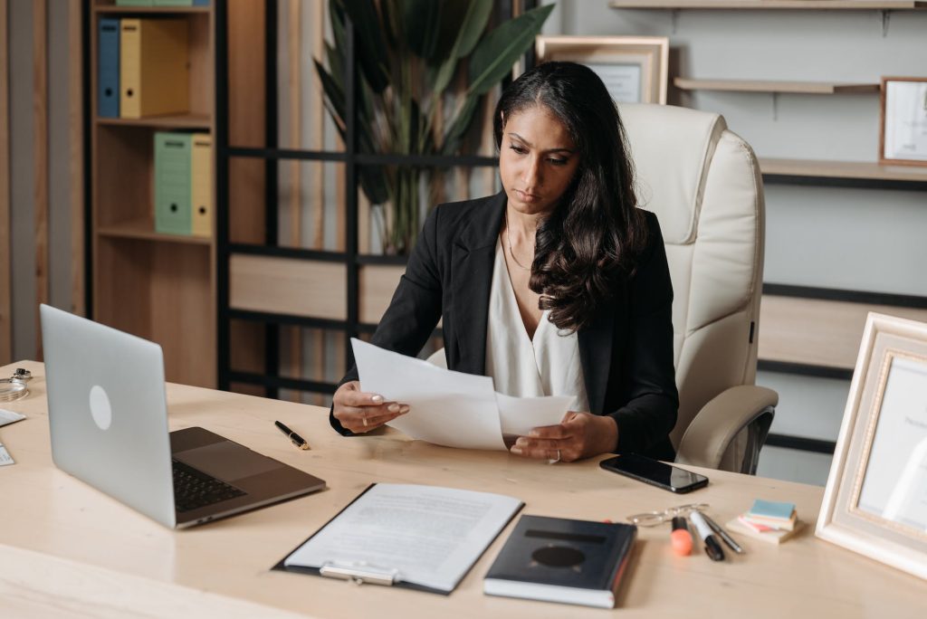 woman working at the desk in office